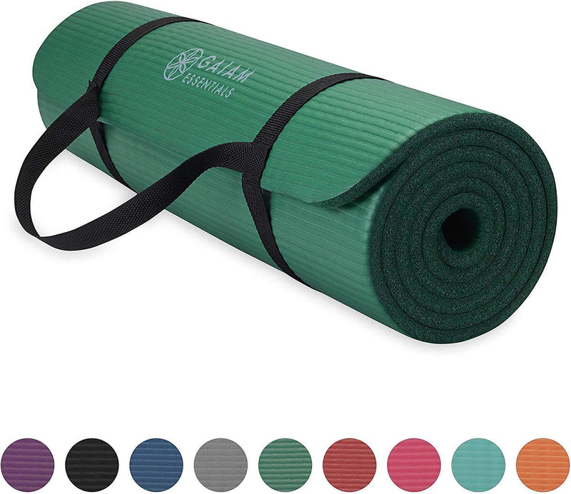 Gaiam Essentials Thick Yoga Mat Fitness & Exercise Mat with Easy-Cinch Yoga Mat Carrier Strap (72"L x 24"W x 2/5 Inch Thick)