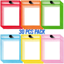 Dry Erase Pocket Sleeves - 30 Pack - 10" x 14” - Durable and Environmentally Friendly - Fits Standard Paper Sizes - Great for Home, School and Office Use - Green, Pink, Yellow, Blue, Orange and Red