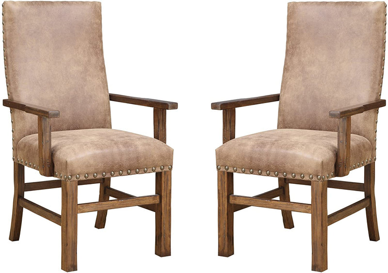 Emerald Home Chambers Creek Brown 24" Bar Stool with Upholstered Faux Leather Seat And Nailhead Trim, Set of Two