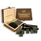 Whiskey Stones Set by Thorsen Tavern - 9 Granite Whiskey Chilling Stones, 1 Tongs set & 1 Black Velvet Bag in Elegant Wooden Box; Keep Your Whiskey, Bourbon and Scotch Slightly Chilled & Flavorful