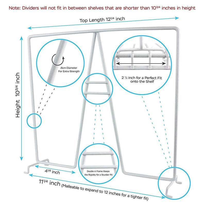 TitanSecure Wire Shelf Dividers for Closets - Best Closet Organizer that Only Takes Seconds to Install. Organize your Bedroom, Bathroom and so Much More - Works on Most 12 Inch Wire Shelves (Set of 8)