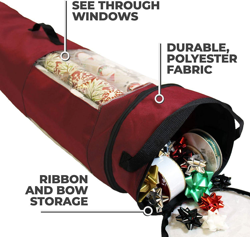 612 Vermont Wrapping Paper Storage Container, Bag Holds up to 12 Rolls 40 Inches Tall, 4 Inch Top Pocket Organizes Ribbon & Bows, 9 Inch Diameter