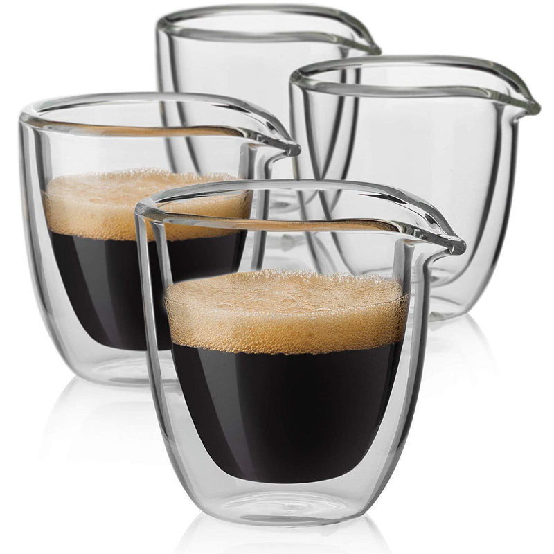 Double Wall Espresso Cups Set - Insulated Coffee Shot Glasses - 2.6oz, Set of 4 - Demitasse Gift Box