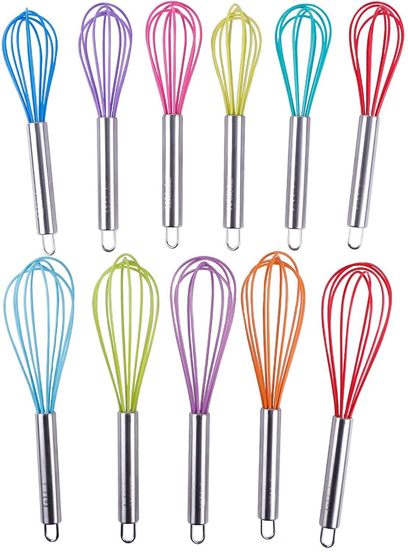 TEEVEA  8 and 10 Inch Silicone Whisk, 2-Pack Balloon Egg Dough Whisk Set Solid Color (Random Color Sent)