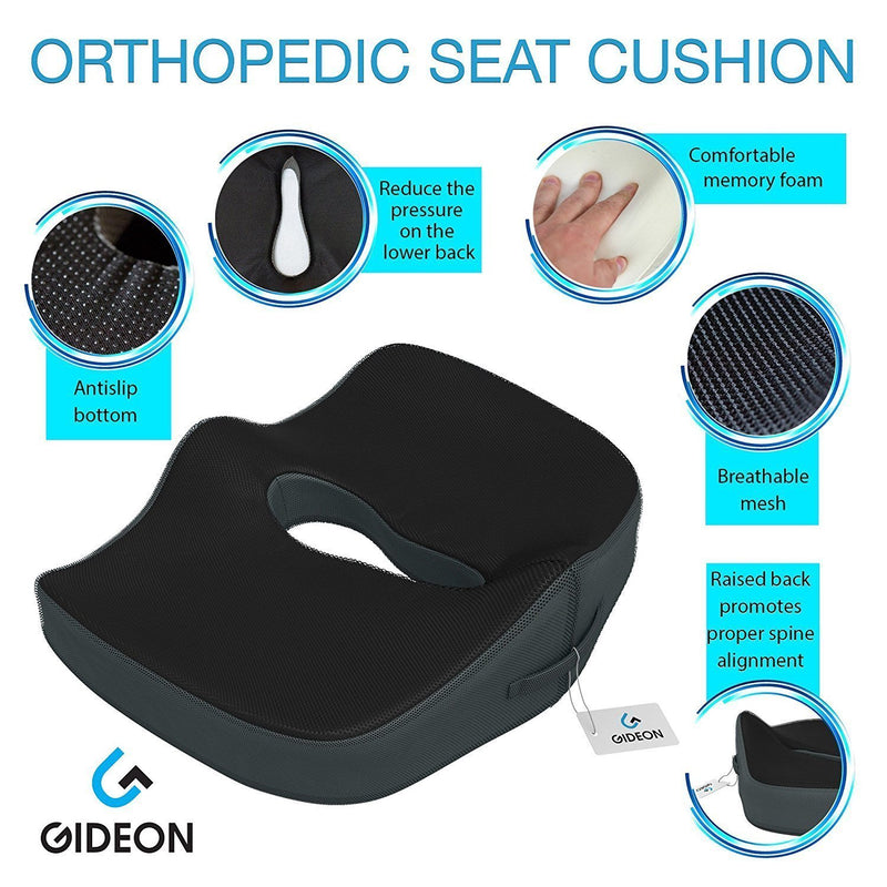 Gideon™ Premium Orthopedic Seat Cushion for Office Chair, Car, Truck, Plane, Wheelchairs, etc. - Provides Relief for Lower Back Pain, Tailbone, Coccyx, Sciatica, Pelvic Pain, Prostate, etc.