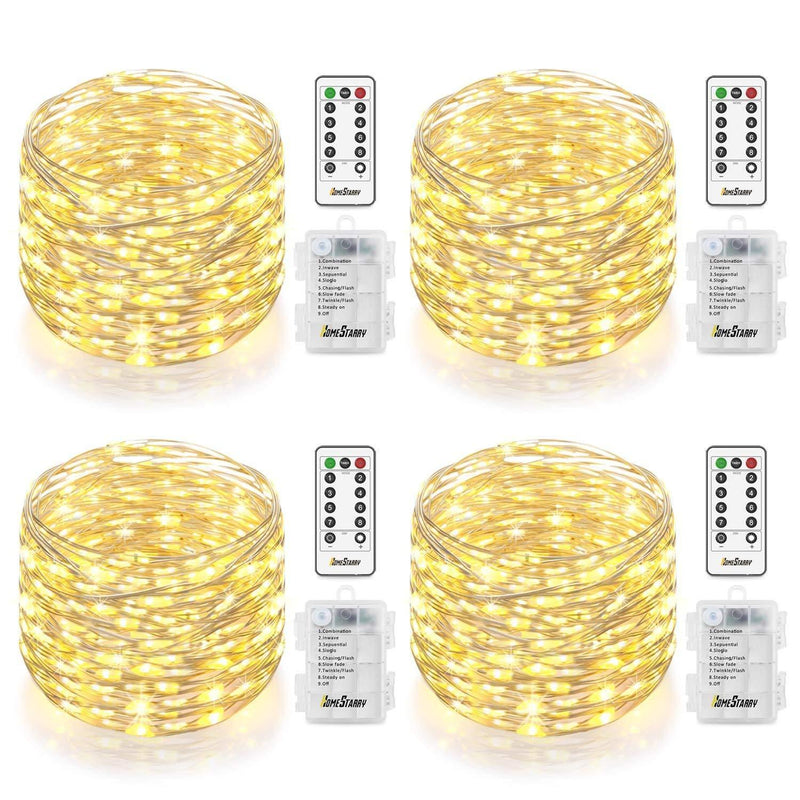 4 Pack Fairy Lights Fairy String Lights Battery Operated Waterproof 8 Modes Remote Control 50 Led String Lights 16.4ft Silver Wire Firefly lights for Bedroom Wedding Festival Decor (Cool White) ¡­