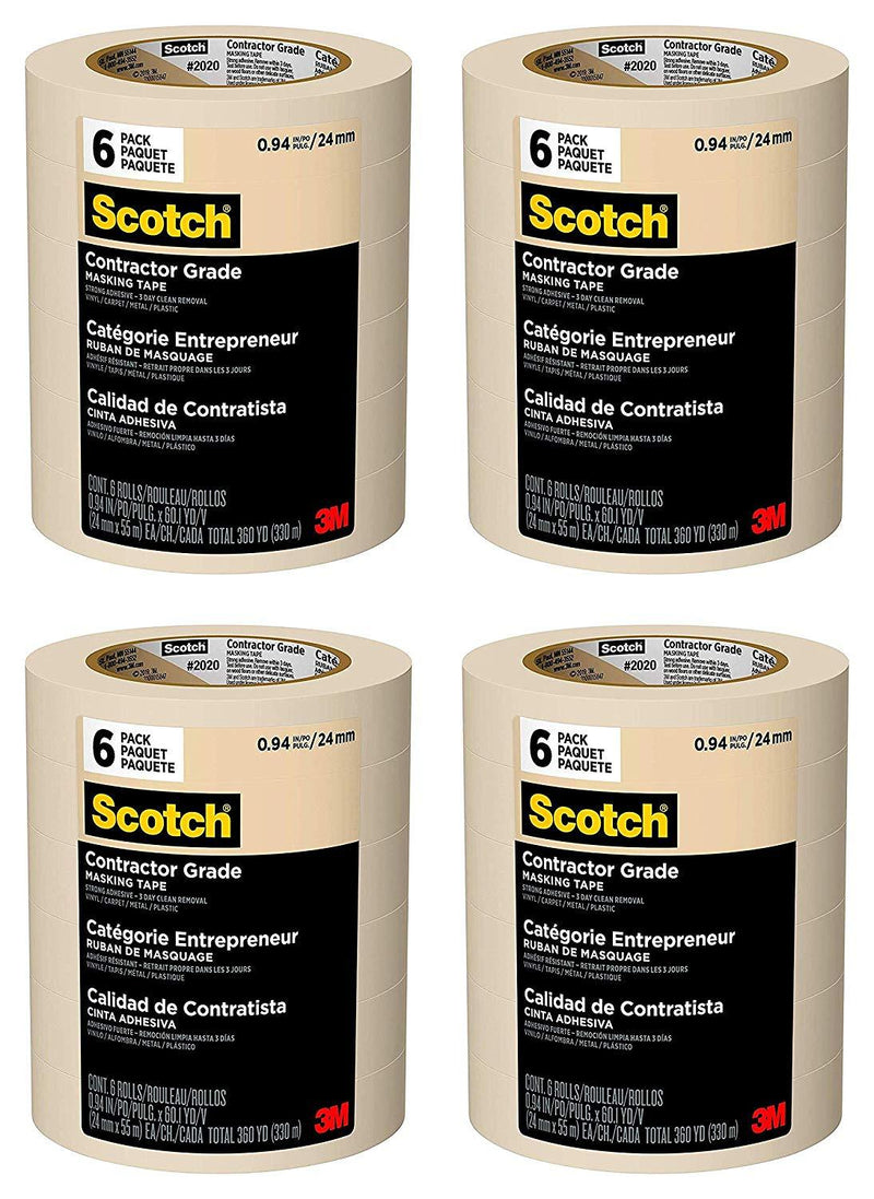 Scotch Contractor Grade Masking Tape, 0.94 inches x 60.1 yards (360 yards total), 2020, 6 Rolls