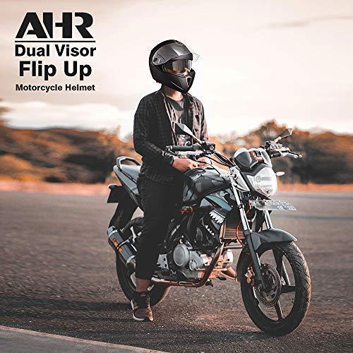 AHR Full Face Flip up Modular Motorcycle Helmet DOT Approved Dual Visor Motocross Blue M