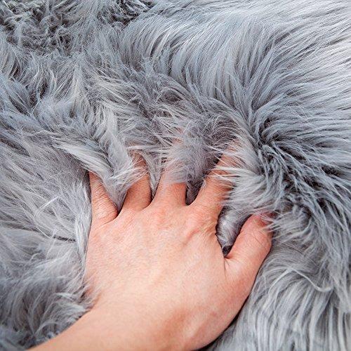 OJIA Deluxe Soft Fuzzy Fur Rugs Faux Sheepskin Shaggy Area Rugs Fluffy Modern Kids Carpet for Living Room Bedroom Sofa Bedside Decor(2 x 3ft, Grey)