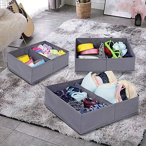 Homyfort Foldable Cloth Storage Box Closet Dresser Drawer Organizer Cube Basket Bins Containers Divider with Drawers for Underwear, Bras, Socks, Ties, Scarves, Set of 6, Grey