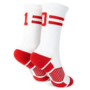 Classic Stripe Team Number Socks | Woven Mid-Calf | White & Red