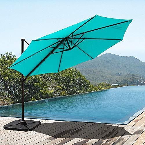 COBANA Offset Rectangular Cantilever Aluminum Patio Umbrella 10 Feet with Cross Base and 360 Degree Rotation, Blue