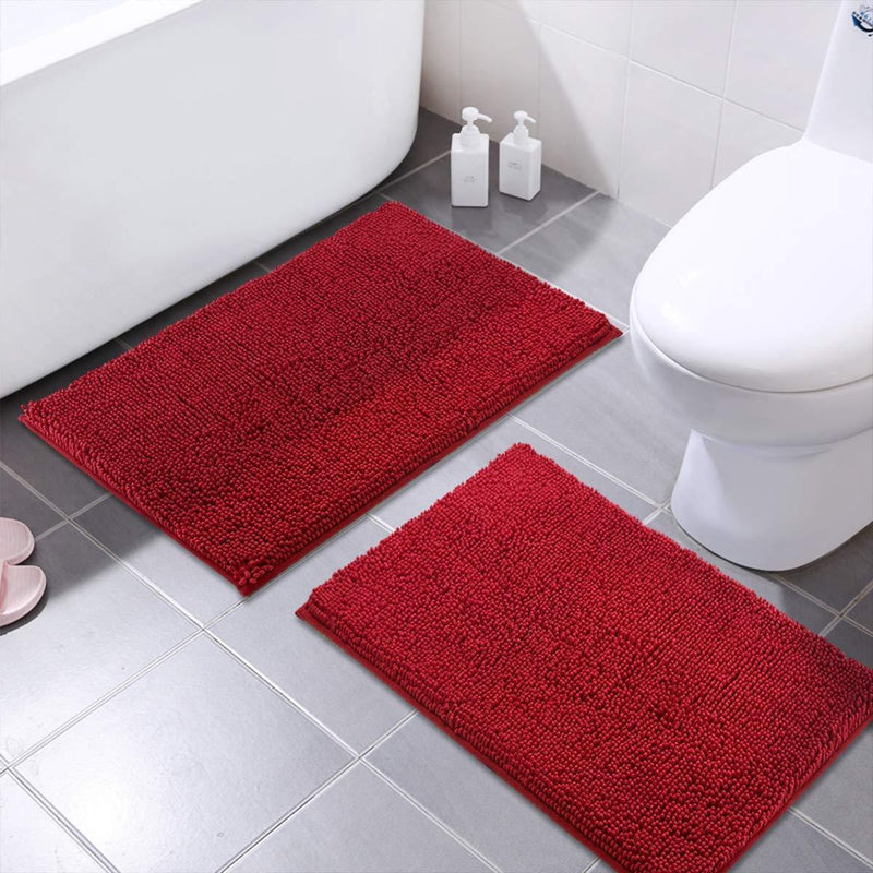 Office Marshal 16x24 Inches Non-Slip Bathroom Rug Shag Shower Mat Machine-Washable Bath Mats with Water Absorbent Soft Microfibers, 2 Pack, Black