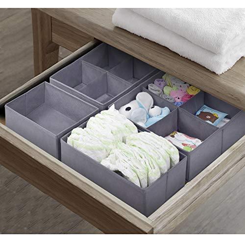 Homyfort Foldable Cloth Storage Box Closet Dresser Drawer Organizer Cube Basket Bins Containers Divider with Drawers for Underwear, Bras, Socks, Ties, Scarves, Set of 6, Grey