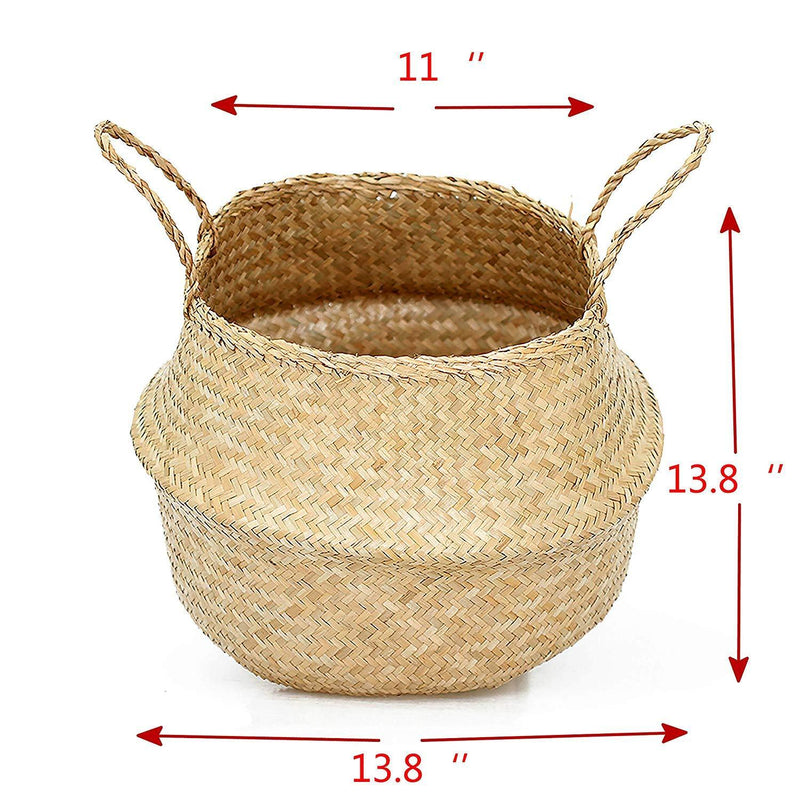 Welcare Natural Woven Seagrass Tote Belly Basket for Storage, Laundry, Picnic, Plant Pot Cover, and Beach Bag (Natrual)