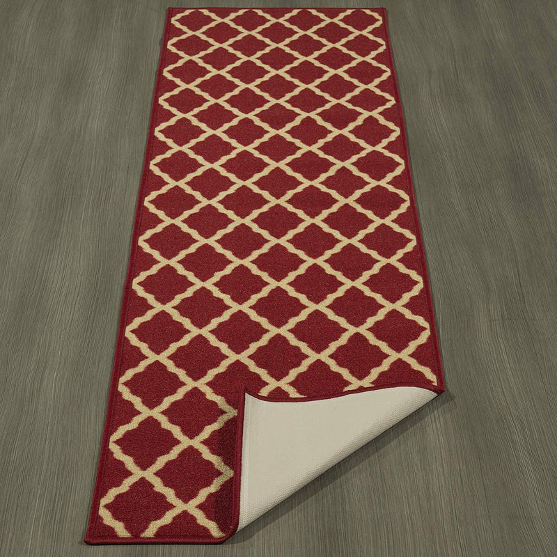 Ottomanson Ottohome Collection Contemporary Morrocan Trellis Design Non-Skid (Non-Slip) Rubber Backing Runner Rug, 20" X 59", Red