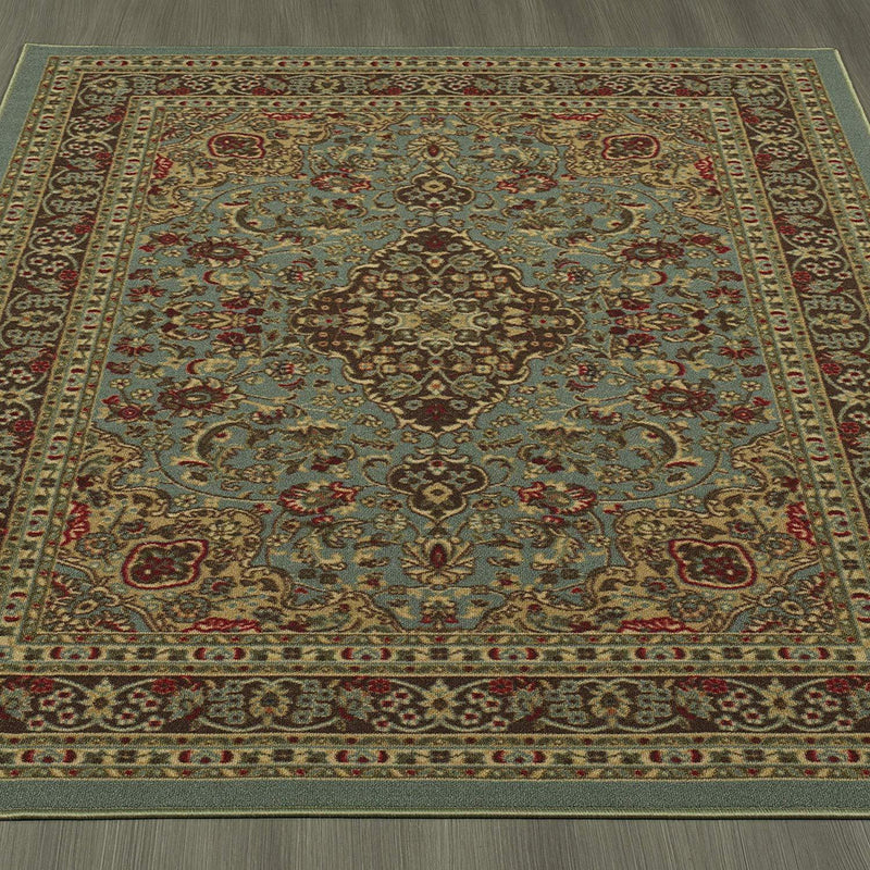 Ottomanson Ottohome Collection Persian Heriz Oriental Design with Non-Skid (Non-Slip) Rubber Backing Area Rug,5'0"X6'6"., Sage Green/Aqua Blue