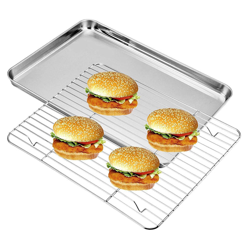 Mike pups Baking Sheets Rack Set, Cookie pan Nonstick Cooling Rack & Cookie Sheets Rectangle Size 12 x 10 x 1 inch,Stainless Steel & Non Toxic & Healthy,Superior Mirror Finish & Easy Clean (12101) by uknown