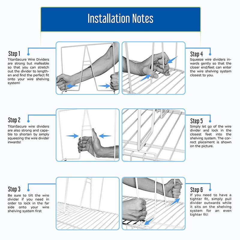 TitanSecure Wire Shelf Dividers for Closets - Best Closet Organizer that Only Takes Seconds to Install. Organize your Bedroom, Bathroom and so Much More - Works on Most 12 Inch Wire Shelves (Set of 8)