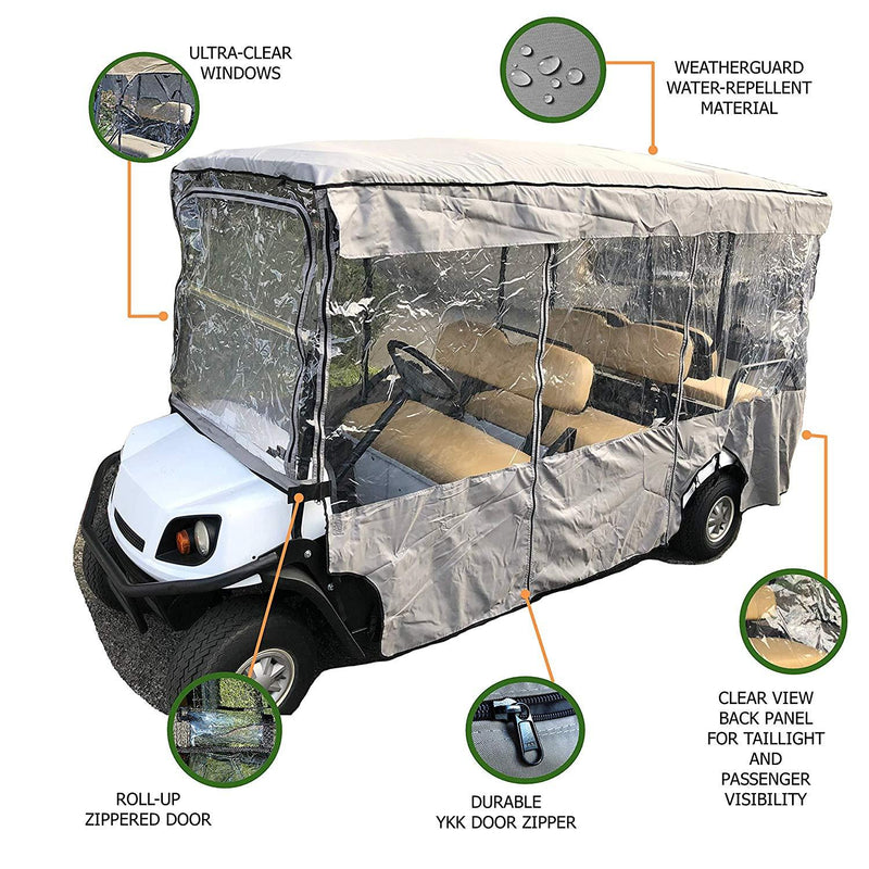 Formosa Covers Premium Tight Weave Golf Cart Driving Enclosure 6 Seater Passenger EZGO 4 + 2 Bench - 119" L x 44" W x 63" H