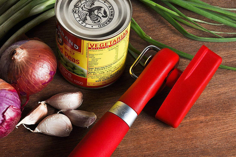 ACE Safety Can Opener - Cut With The Smooth Edge Side Cutting Red Manual Tin Can Opener. Round Handle Designed To Fit In Your Palm. Coupled With Rubberized Knob For A Firm Grip.