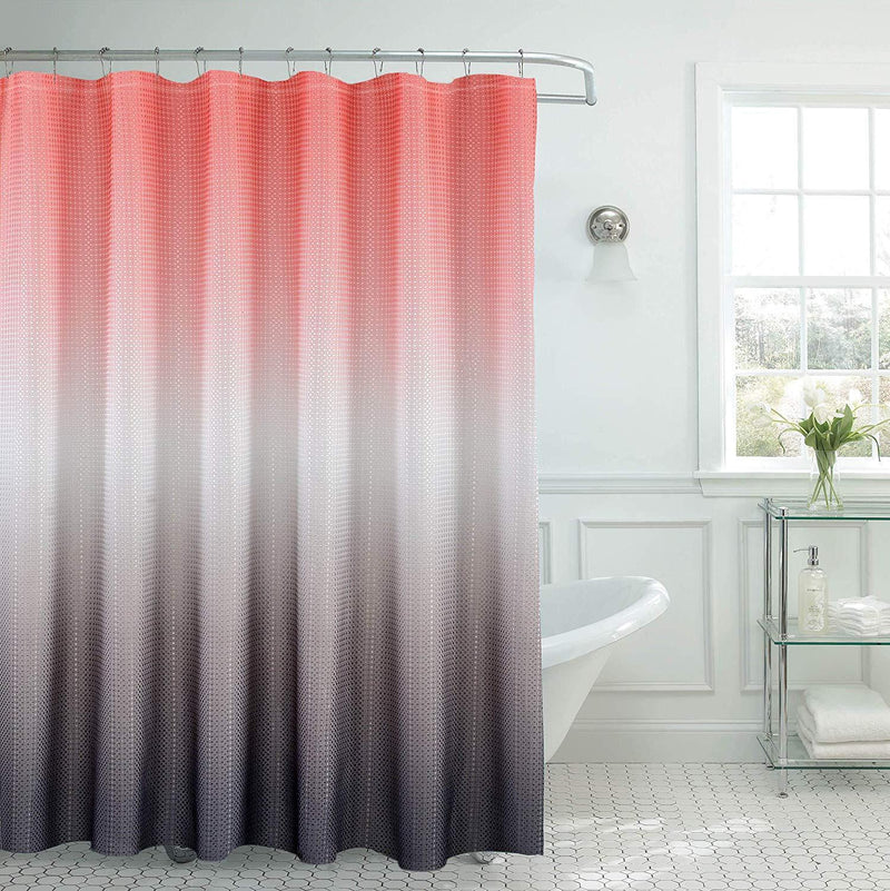 Creative Home Ideas Ombre Textured Shower Curtain with Beaded Rings, Dark Grey