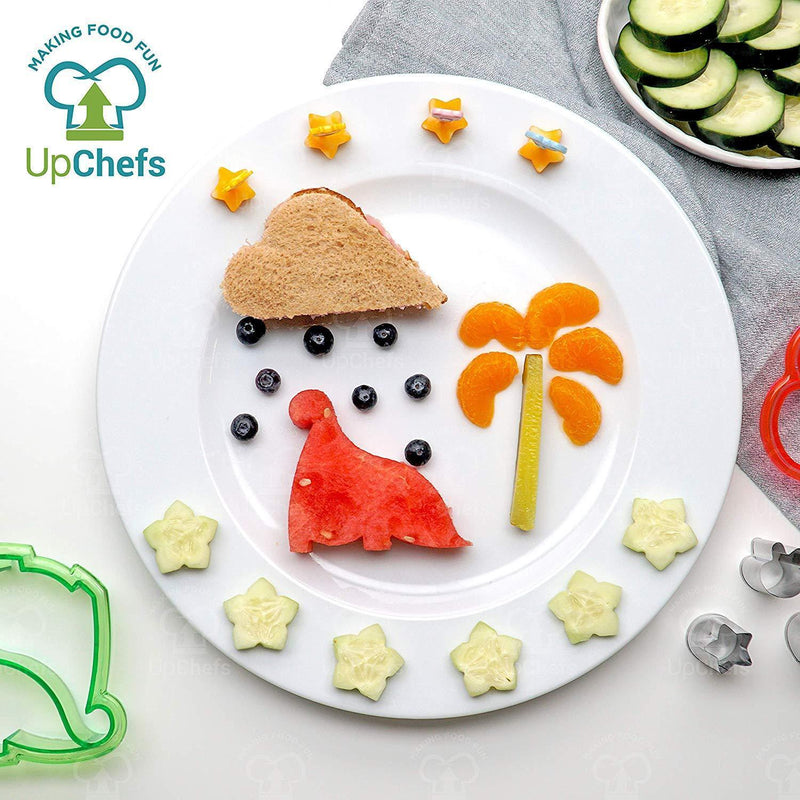 UpChefs Sandwich Cutters for kids - Create Healthy School Lunches in Minutes with These Fun Bento Lunch Box Accessories – Includes Fruit and Vegetable cookie cutters – Food Picks Plus Scratch Notes