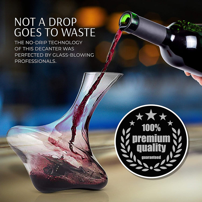 Hand Blown Glass Wine Decanter - Decanters for Red Wine | Non-Drip, Aerating Carafe and Cork Stopper | Elegant, Premium Carafes | Table Top Decanter Aerator by Veracity & Verve