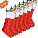 LimBridge Christmas Mini Stockings, 24 Pack 8 inches Glitter Star Print with Plush Cuff, Classic Stocking Decorations for Whole Family, Red