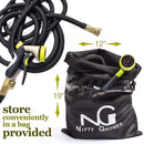 Nifty Grower 100ft Garden Hose - All New Expandable Water Hose with Double Latex Core, 3/4" Solid Brass Fittings, Extra Strength Fabric - Flexible Expanding Hose with Metal 8 Function Spray Nozzle