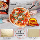 15'' Large Round Pizza Stone - Durable & Safe Thermarite - For Cooking & Baking Pizza & Bread at Home Oven, Grill or Outdoor - Bonus Professional Steel Pizza Cutter