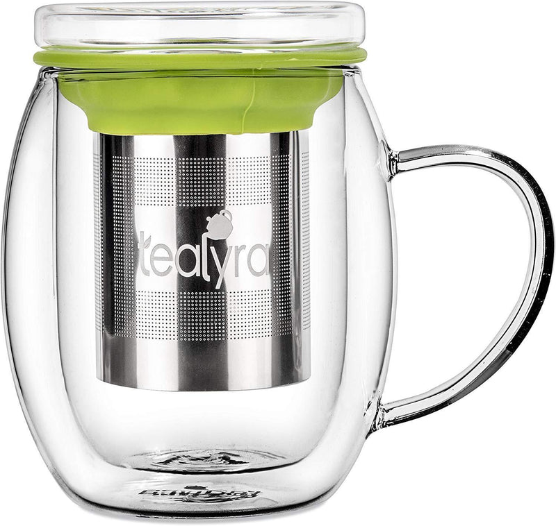 Tealyra - perfecTEA - Infuser Tea Cup - 15.2-ounce - Borosilicate Glass Tea Cup with Lid and Stainless Steel Infuser Basket - Perfect Mug for Office and Home Uses Loose Leaf Tea Steeping - 450ml