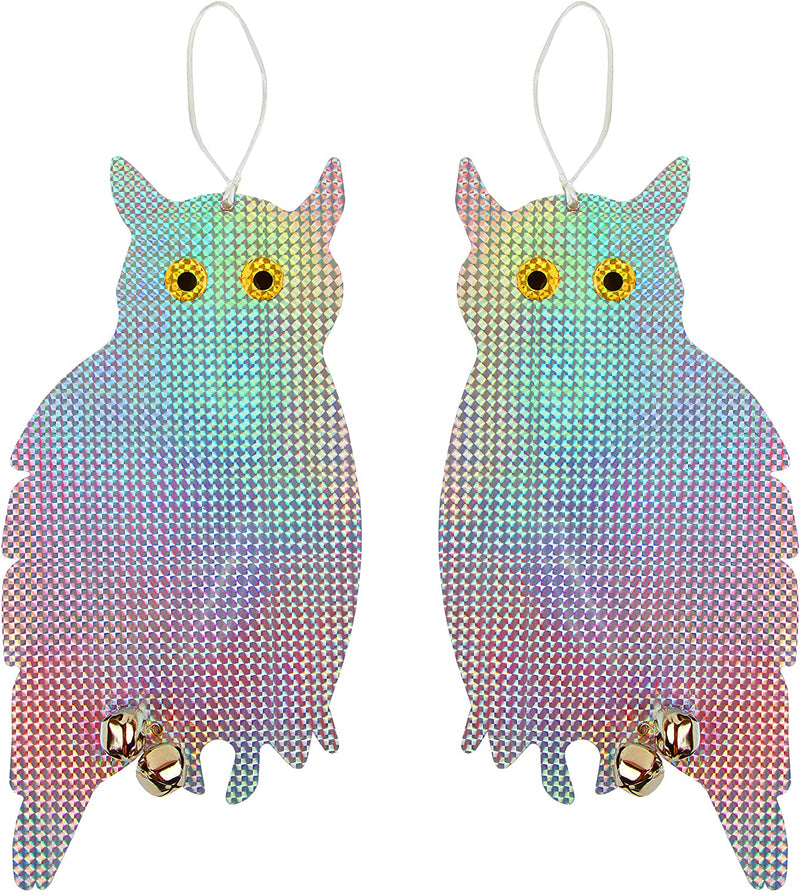 Tapix Owl Bird Repellent Reflective Holographic Bird Deterrent Hanging Device Effectively Keep Birds Away 2 Pack Owl to Scare Away Birds 15.3 x 8.2 inch, Best Bird Scare Device