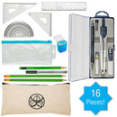 Protractor and Compass Set with Ruler, Set Square, Protractor, Compass for Geometry, Pencils, Pencil Case, Mechanical Pencil, Pencil Sharpener, Eraser and Lead