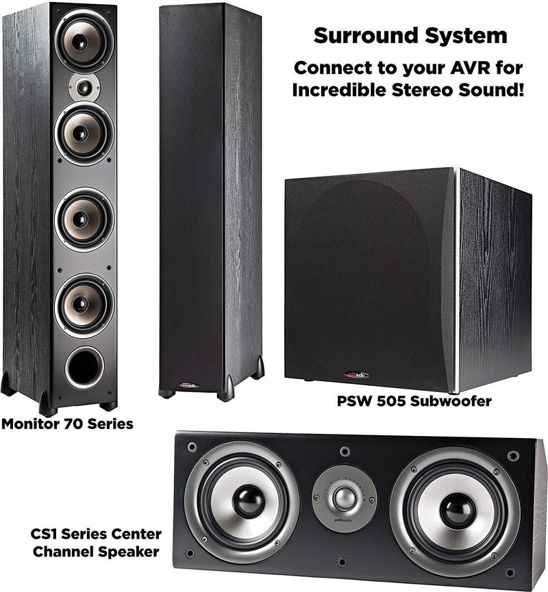 Polk Audio CS1 Series II Center Channel Speaker | Unique Design | Stand Alone or a Complement to Monitor 40, 60, and 70 Speakers | Detachable Grille | Black