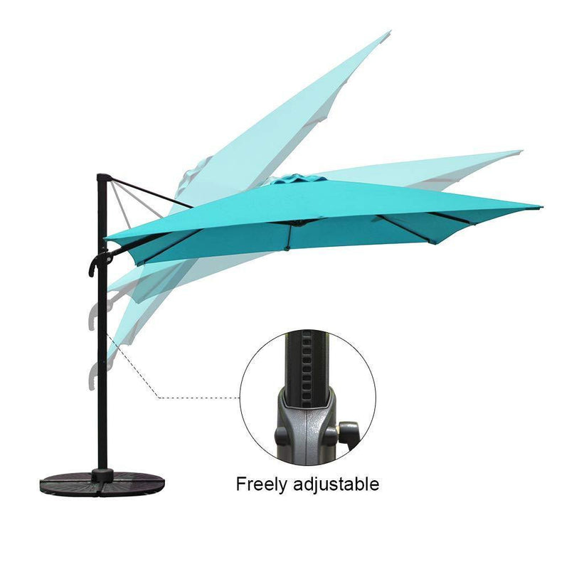 COBANA Offset Rectangular Cantilever Aluminum Patio Umbrella 10 Feet with Cross Base and 360 Degree Rotation, Blue