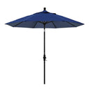 California Umbrella 9' Round Aluminum Market Umbrella, Crank Lift, Collar Tilt, White Pole, Sunbrella Pacific Blue