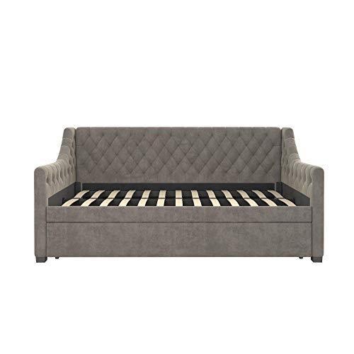 Little Seeds Ambrosia Diamond Tufted Upholstered Design Daybed and Trundle Set, Twin Size Frame, Light Grey