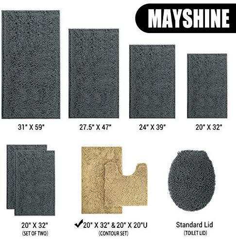 Office Marshal 16x24 Inches Non-Slip Bathroom Rug Shag Shower Mat Machine-Washable Bath Mats with Water Absorbent Soft Microfibers, 2 Pack, Black