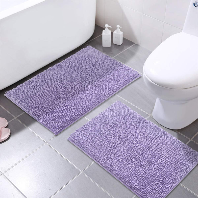 Office Marshal 16x24 Inches Non-Slip Bathroom Rug Shag Shower Mat Machine-Washable Bath Mats with Water Absorbent Soft Microfibers, 2 Pack, Black