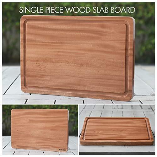 Super-Durable Mahogany Wood Cutting Board with Juice Drip Groove and Handle | 15.7 x 11 x 1.1" Thick Heavy Duty One-Piece Wooden Chopping Butcher Block Countertop - 5.5 lb