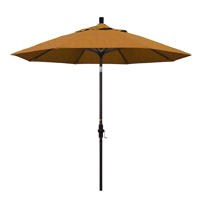 California Umbrella 9' Round Aluminum Market Umbrella, Crank Lift, Collar Tilt, White Pole, Sunbrella Pacific Blue