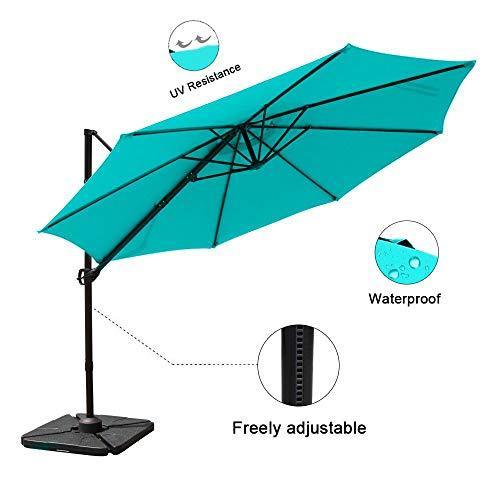 COBANA Offset Rectangular Cantilever Aluminum Patio Umbrella 10 Feet with Cross Base and 360 Degree Rotation, Blue