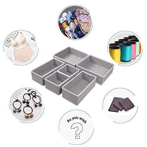 Homyfort Foldable Cloth Storage Box Closet Dresser Drawer Organizer Cube Basket Bins Containers Divider with Drawers for Underwear, Bras, Socks, Ties, Scarves, Set of 6, Grey