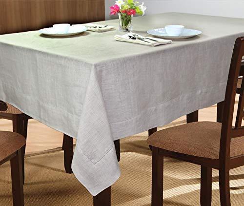 COTTON CRAFT 100% Linen Hemstitch Table Cloth - Size 60x108 Charcoal - Hand Crafted and Hand Stitched Table Cloth with Hemstitch detailing.