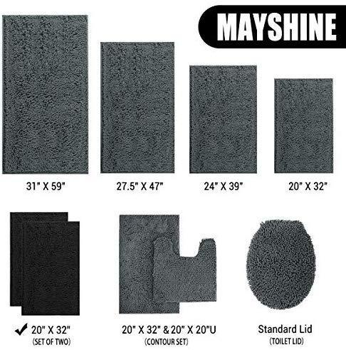 Office Marshal 16x24 Inches Non-Slip Bathroom Rug Shag Shower Mat Machine-Washable Bath Mats with Water Absorbent Soft Microfibers, 2 Pack, Black