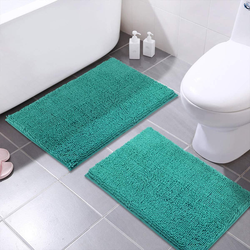 Office Marshal 16x24 Inches Non-Slip Bathroom Rug Shag Shower Mat Machine-Washable Bath Mats with Water Absorbent Soft Microfibers, 2 Pack, Black