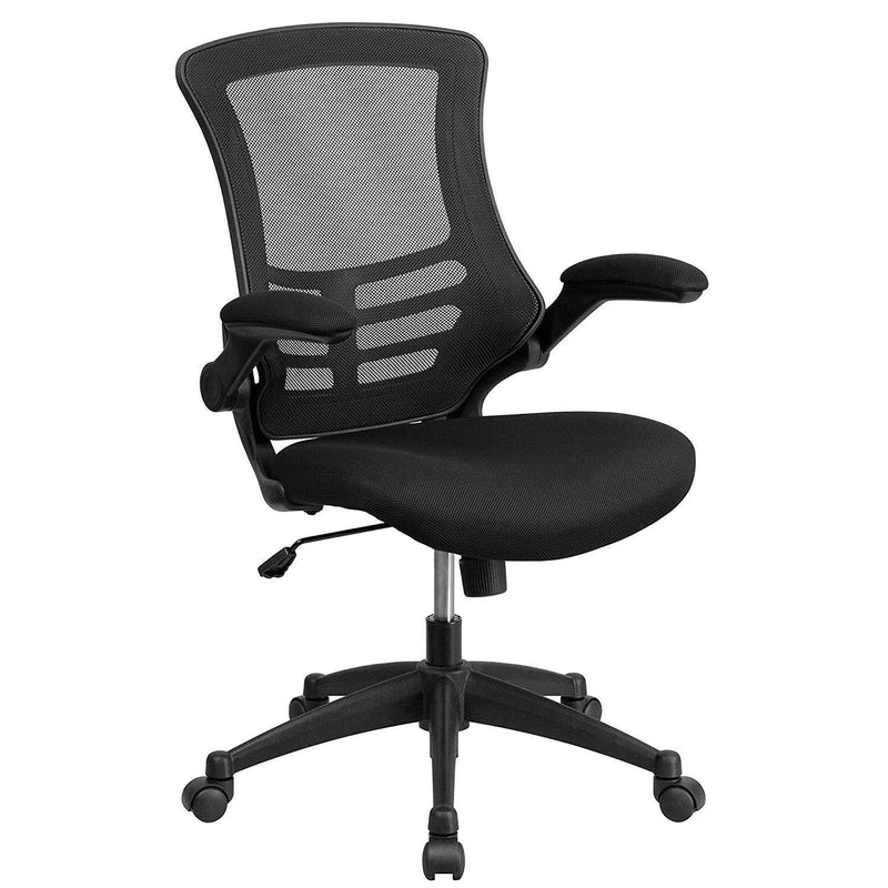 Flash Furniture Mid-Back Black Mesh Swivel Ergonomic Task Office Chair with Flip-Up Arms - BL-X-5M-BK-GG