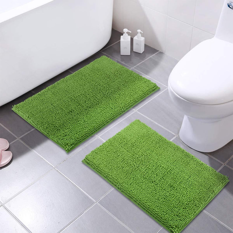 Office Marshal 16x24 Inches Non-Slip Bathroom Rug Shag Shower Mat Machine-Washable Bath Mats with Water Absorbent Soft Microfibers, 2 Pack, Black