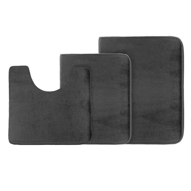 Clara Clark 2-Pack Bath Mat Set – Large and Small Bathroom Rug Set, Absorbent Memory Foam Bath Rugs, Non-Slip, Thick, Cozy Velvet Microfiber Bathrug, Plush Shower, Toilet Floor Bathmats Carpet, Black
